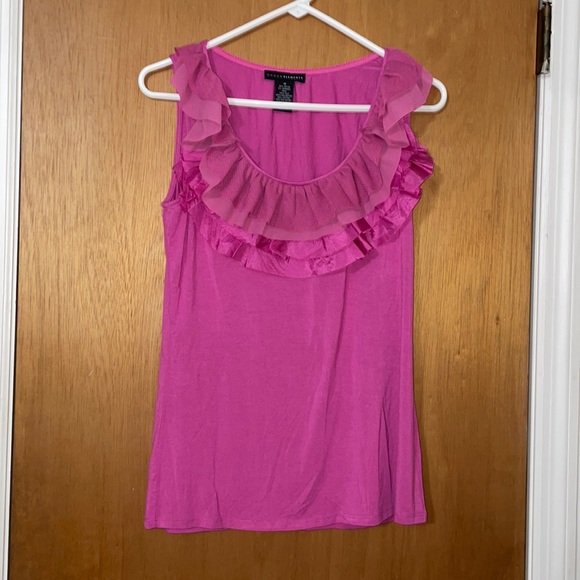 •GRACE ELEMENTS•PINK SILK & LACE RUFFLE NECK TRIM TANK TOP BLOUSE SIZE MEDIUM - Picture 3 of 6